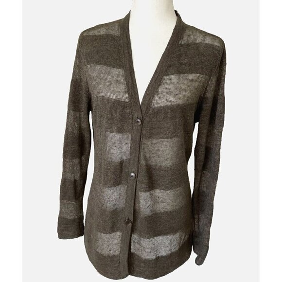 Lafayette 148 New York 100% Hem Brown Long Sleeve Button Cardigan Sweater - Picture 1 of 13